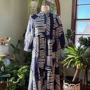 Zara Blue and White Geometric Maxi Dress Size XS